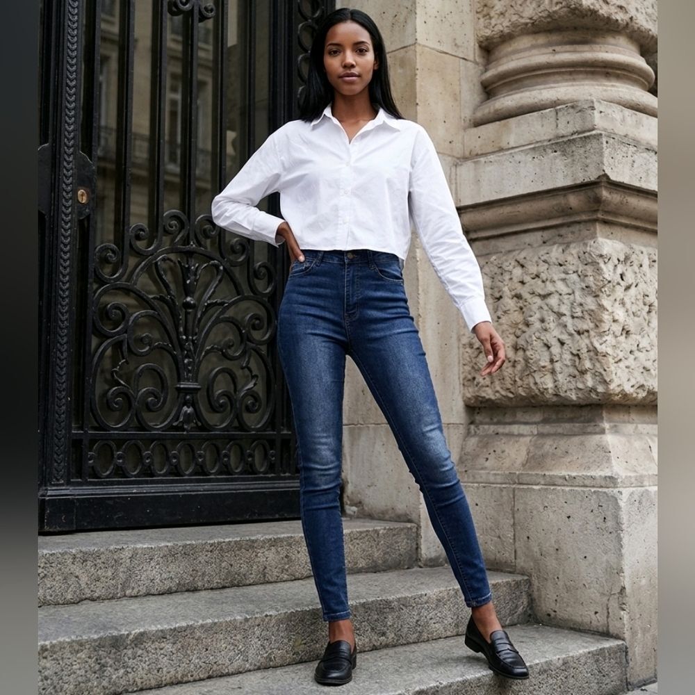 Fashion Nova Superhuman High Rise Skinny Jeans 3/4 Dark Wash Stretch Denim